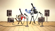 Mordecai's outfit while performing for open mic at the Coffee Shop in "Mordecai and the Rigbys."