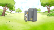 S4E12.183 A Man Running Towards a Portable Toilet