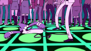Mordecai slides under the Messy Guy's Legs