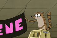 Rigby bringing down the banner