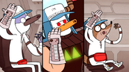 Mordecai's outfit while fighting the geese in "A Bunch of Full Grown Geese" and "Brilliant Century Duck Crisis Special"