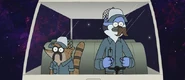 Mordecai disguised as a delivery man in "Ugly Moons"