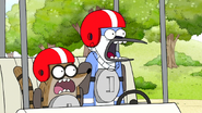 S6E24.130 Mordecai and Rigby's Reaction to the Cassowary's Missiles