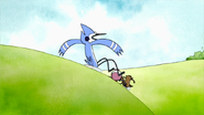 S2E11.072 Mordecai, Rigby, and Benson Sliding Down the Hill