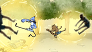 S4E13.158 Mordecai and Rigby Kicking Two Scythe Guards