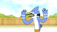 Mordecai wearing a a thong swimsuit in "Family BBQ"