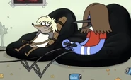 Mordecai in his late teen years in the flashback at the beginning of "Silver Dude". He has long brown hair that covers his eyes.