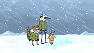 Mordecai wearing a winter jacket in Thomas's mind in "Cool Cubed"