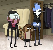 Mordecai dressed as a rock star in "Guitar of Rock"