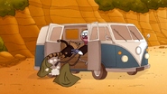 S6E19.228 Benson Pulling Mordecai and Rigby Inside Skips' Van