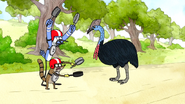 S6E24.110 Mordecai and Rigby Making Noises at the Cassowary