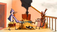 Mordecai throws the flaming book on the floor