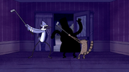 S5E08.125 Mordecai and Rigby Attacking the Mysterious Figure