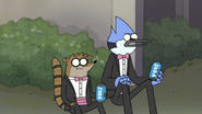 Mordecai's outfit, a tuxedo, to Muscle Man and Starla's wedding in "Dumped at the Altar"