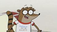 Rigby wearing mordecai and rigbys shirt
