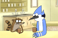 Mordecai and Rigby in the coffee shop