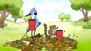 S7E11.099 Mordecai and Rigby Raking All the Leaves