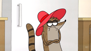 Rigby wearing one of Margaret's hats