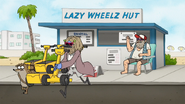 S7E01.148 Bum Mordecai and Rigby Stealing a Lazy Wheelz