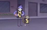 Mordecai's club outfit and hairstyle in "Access Denied"