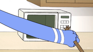 Rigby stops being.. Wait. Mordecai stops rigby from using the microwave