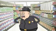 S3E25 Fat security guard cathcing his breath after chasing Mordecai and CJ