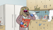 S7E01.089 Bum Mordecai Eating Out of the Cereal Box