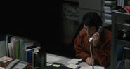 Okazaki lying to Kanae on the phone, telling her that he saw the cursed tape.