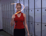 Sabrina using her magic to pump her up.