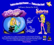 Advertisement for Sabrina the Teenage Witch Software Games, which included the slogan "Twice the Girl Power...Twice the Fun!" as well as 2D graphic designs of Sabrina's incarnations from both the live-action sitcom and animated series