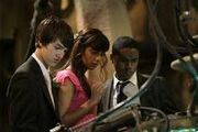 Clyde, Rani and Luke in the TARDIS