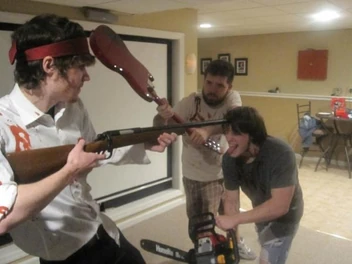 The crew, fooling around.