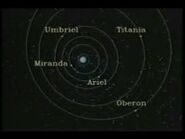 A diagram shows Uranus and its five moons in orbit. Copyright © 1991 Don Barrett