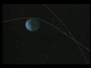 A computer-generated shows Voyager 2 encounters Neptune in 1989. Copyright © 1991 Don Barrett