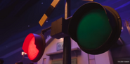 The train light going red.