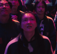 Player 448 cheering as Park Mi-hwa votes to end the games.
