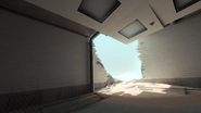 The final broken down version of the Skip Button room, a hole in the wall open for Stanley to step through.
