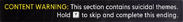 The content warning for the Zending/Zen Ending.