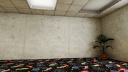 A room not present in either of the games with a bowling alley carpet texture.[3]