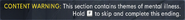 The content warning for the Mariella/Insanity Ending.