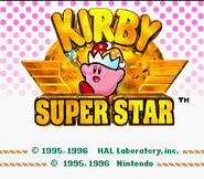 Kirby on the Kirby Super Star title screen.