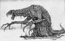 A early design of the Kennel-Thing designed by storyboard & concept artist Michael Ploog, The Thing (1982).