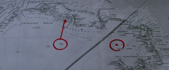 Map of the Norwegian Outpost, Outpost 31, and the crash site, The Thing (1982).