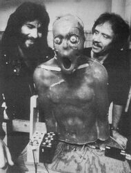 Effects artist Rob Bottin and director John Carpenter with the animatronic Palmer-Thing.