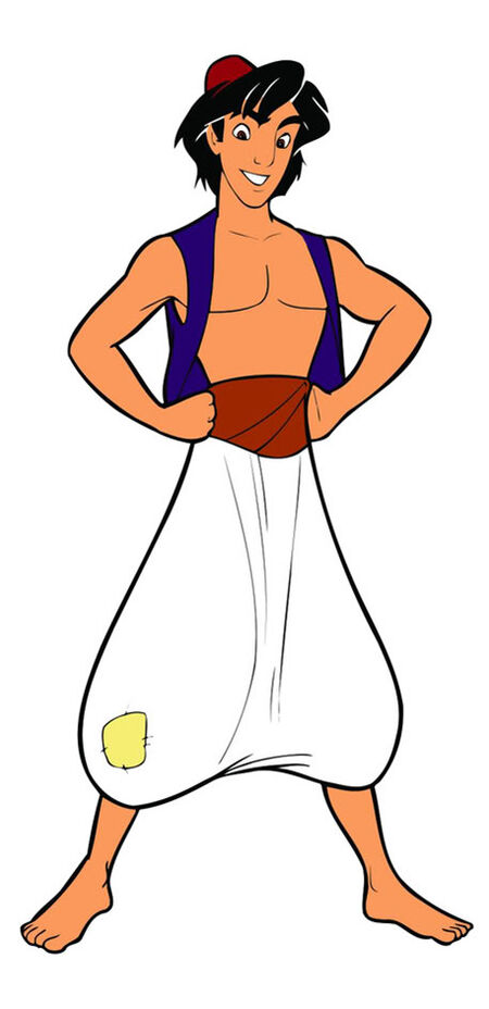 female aladdin standing next to genie, disney animation