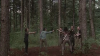 El grupo reencontrandoce en el bosque.