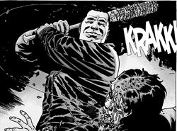 Negan asesinando brutalmente a Glenn.