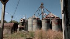 Silos y almacenes distribuidos por el terreno.