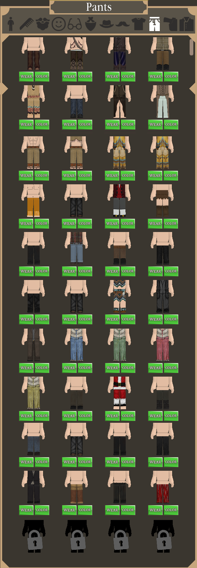 Cosmetics The Wild West Wiki Fandom - roblox color changing suit pants