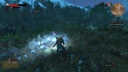 Geralt usando o sinal Aard em The Witcher 3: Wild Hunt